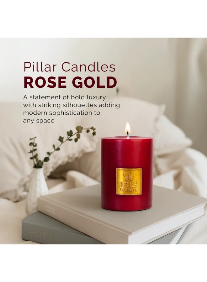 IRIS CELESTE Rose Gold Scented Pillar Candle 3 inch - 320grams, 11oz | 40 hours Burn-time | Warm Floral Fragrance | Perfect for Festivities & Gifting, Ceremonies, Meditation & Room Perfuming - Image 1